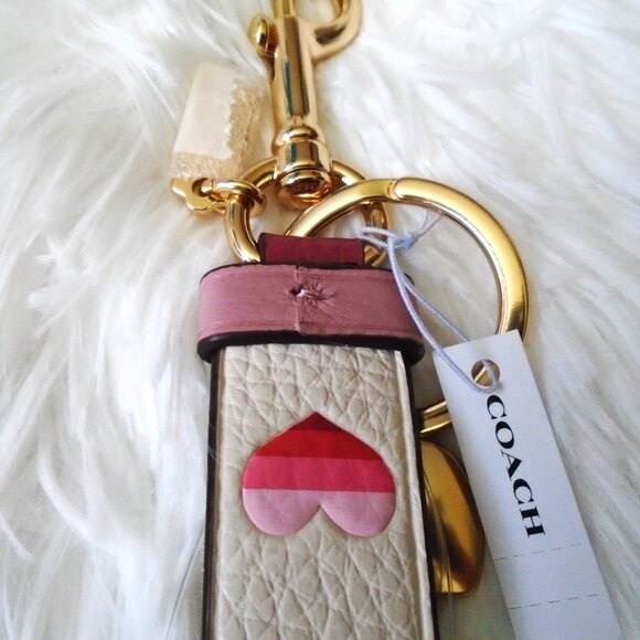 Coach Trigger Snap Bag Charm with Stripe Heart Print - Picture 10 of 11
